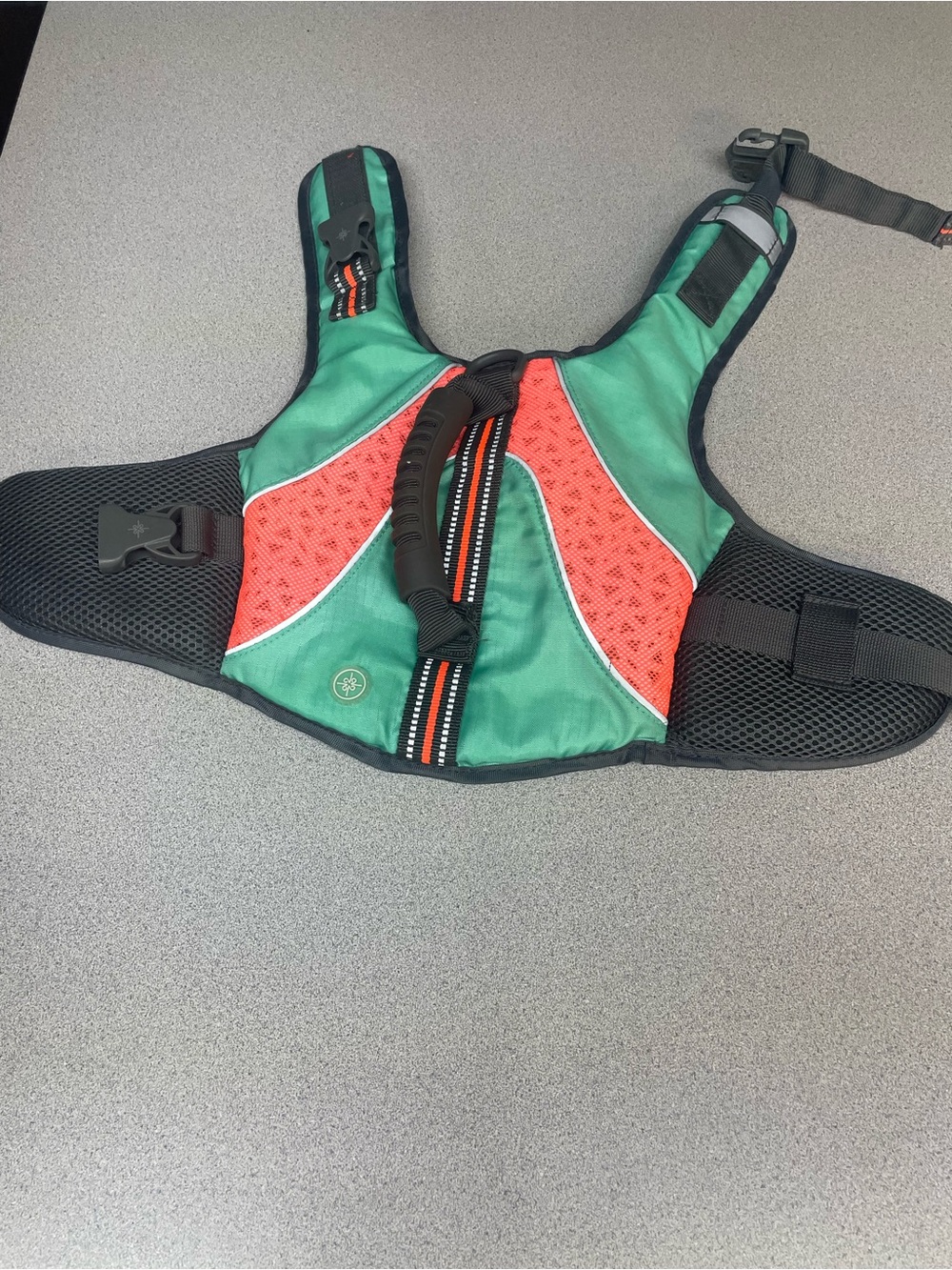 Green and Coral Padded Dog Harness with Top Handle
